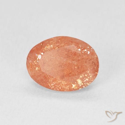 Pierre de soleil Orange rougeâtre naturelle ovale, 1.23 ct, Translucide