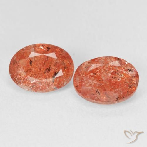 2.40ctw Naturel Orange rougeâtre Pierre de soleil, ovale, Translucide