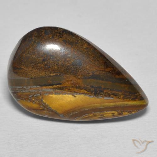 Oeil de Tigre Matrice Brun moyen naturelle En forme de poire, 21.26 ct, Opaque