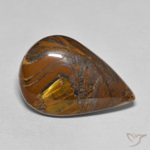Oeil de Tigre Matrice Brun moyen naturelle En forme de poire, 28.22 ct, Opaque