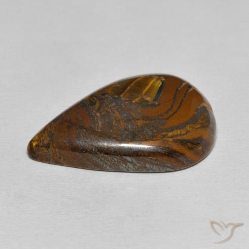 Oeil de Tigre Matrice Brun moyen naturelle En forme de poire, 28.22 ct, Opaque