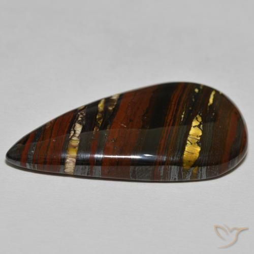 Oeil de Tigre Matrice Medium Dark-Brown naturelle En forme de poire, 39.26 ct, Opaque