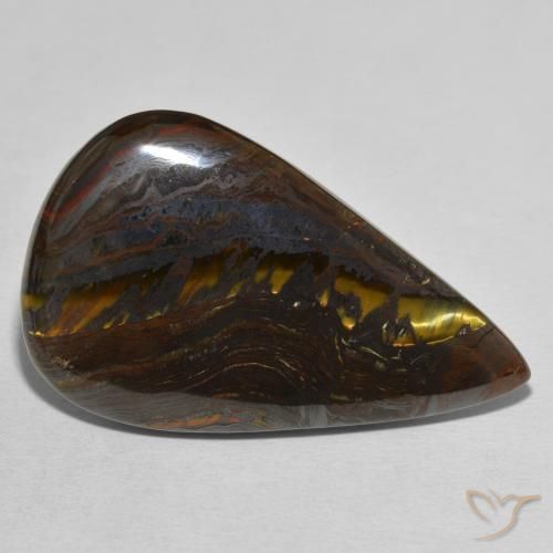 Oeil de Tigre Matrice Multicolore naturelle En forme de poire, 38.25 ct, Opaque
