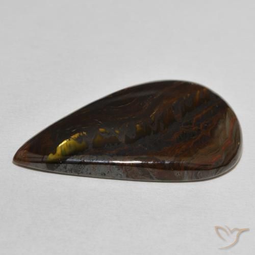 Oeil de Tigre Matrice Multicolore naturelle En forme de poire, 38.25 ct, Opaque