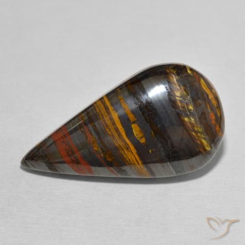 31.01ct Naturel Multicolore Oeil de Tigre Matrice, En forme de poire, Opaque