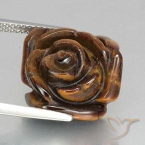 Tiger's eye marron naturelle taille fleur, 12,89 ct, opaque