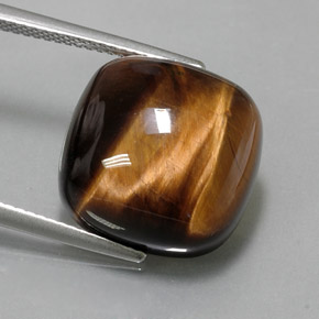 Oeil de Tigre Or Brun naturelle Coupe coussin, 13.70 ct, Opaque
