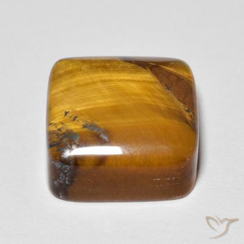 Œil de tigre Brun doré naturelle Coussin, 6.04 ct, Opaque