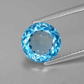 Topaze bleue naturelle coupe roude, 3,40 ct, VVS-VS