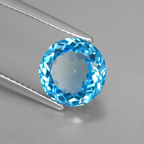 Topaze bleue naturelle coupe roude, 3,40 ct, VVS-VS