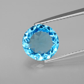 Topaze bleue naturelle coupe roude, 2,98 ct, VS