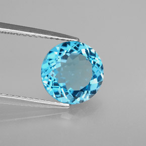 Topaze bleue naturelle coupe roude, 2,97 ct, VS