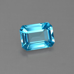 Topaze bleue naturelle taille émeraude, 1,70 ct, VVS-VS