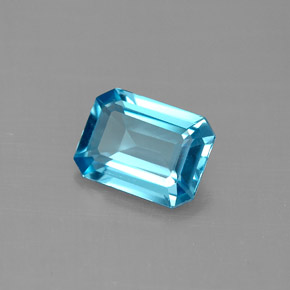 Topaze bleue naturelle taille émeraude, 1,55 ct, VVS-VS