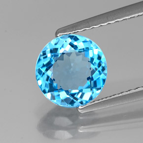 Topaze bleue naturelle coupe roude, 1,86 ct, VVS