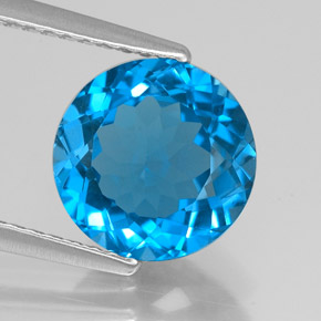 Topaze bleue naturelle coupe roude, 3,15 ct, VVS