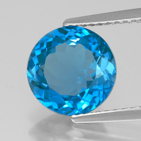 Topaze bleue naturelle coupe roude, 3,15 ct, VVS