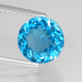 Topaze bleue naturelle coupe roude, 3,09 ct, VVS