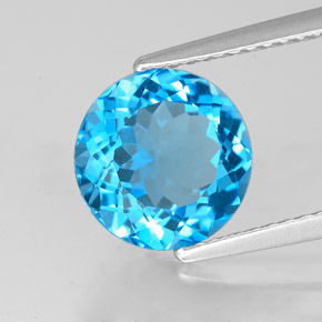 Topaze bleue naturelle coupe roude, 3,09 ct, VVS