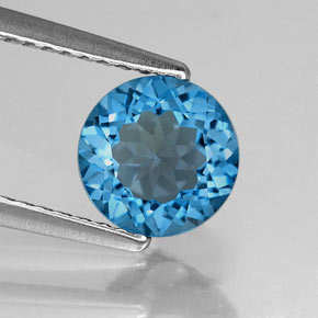 Topaze bleue naturelle coupe roude, 1,64 ct, VVS