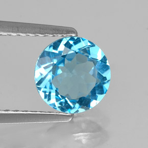 Topaze bleue naturelle coupe roude, 1,34 ct, VVS-VS