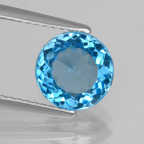 Topaze bleue naturelle coupe roude, 2,07 ct, VS