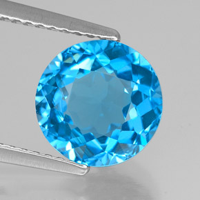 Topaze bleue naturelle coupe roude, 3,14 ct, VVS