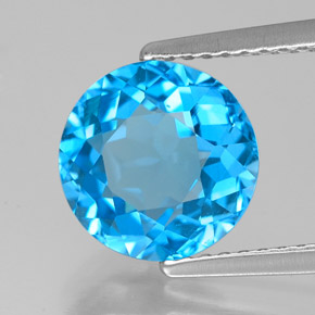 Topaze bleue naturelle coupe roude, 3,14 ct, VVS