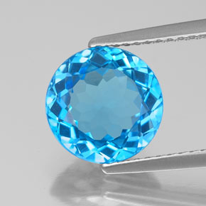 Topaze bleue naturelle coupe roude, 3,09 ct, VS