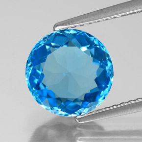 Topaze bleue naturelle coupe roude, 3,37 ct, VVS-VS