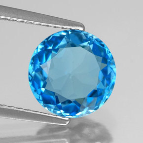 Topaze bleue naturelle coupe roude, 3,37 ct, VVS-VS