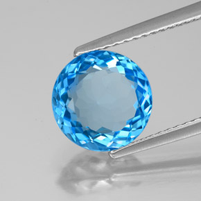 Topaze bleue naturelle coupe roude, 2,96 ct, VVS-VS