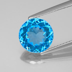 Topaze bleue naturelle coupe roude, 3,03 ct, VS-SI