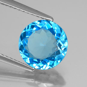Topaze bleue naturelle coupe roude, 2,89 ct, SI