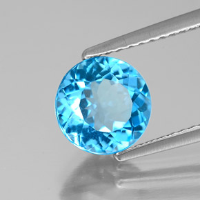 Topaze bleue naturelle coupe roude, 2,12 ct, VVS-VS