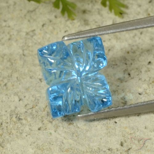 5.16ct Naturel Bleu Suisse Topaze, Taille Fleur, Transparent