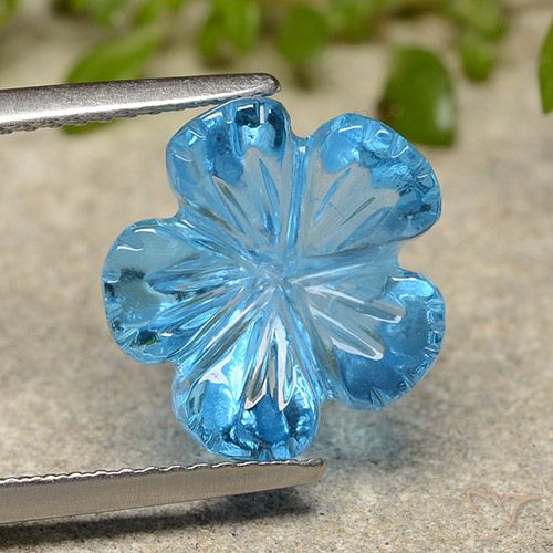 7.59ct Naturel Bleu Suisse Topaze, Taille Fleur, Transparent