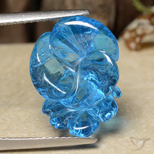 12.28ct Naturel Bleu Suisse Topaze, Taille Fleur, Transparent