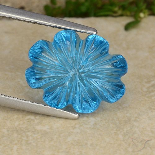 8.05ct Naturel Bleu Suisse Topaze, Taille Fleur, Transparent