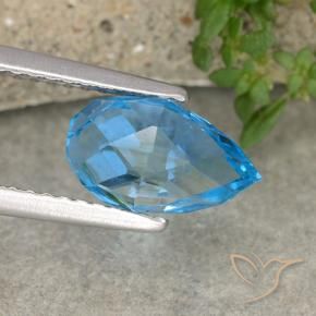 Topaze Bleu Suisse naturelle Briolette, 3.59 ct, VVS-VS