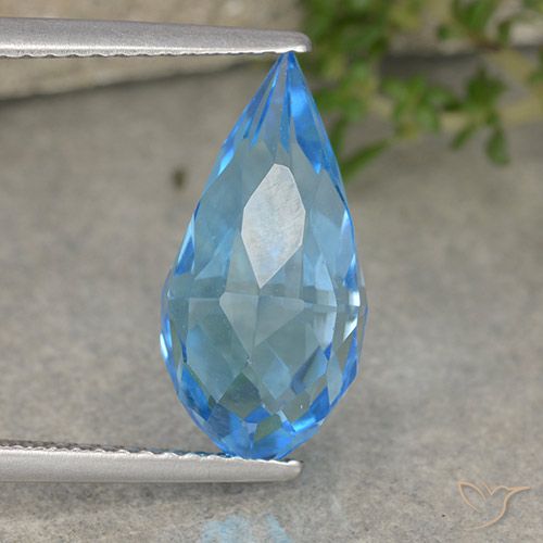 6.65ct Naturel Bleu Suisse Topaze, Briolette, VVS-VS