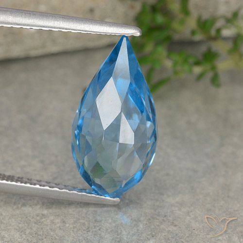 6.71ct Naturel Bleu Suisse Topaze, Briolette, VVS-VS