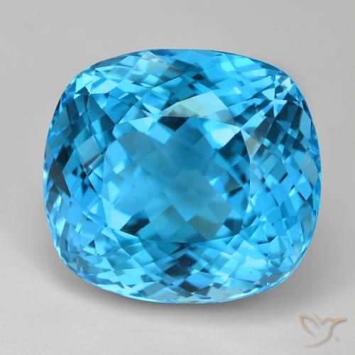 Topaze Bleu Suisse naturelle Coussin, 103.31 ct, VVS