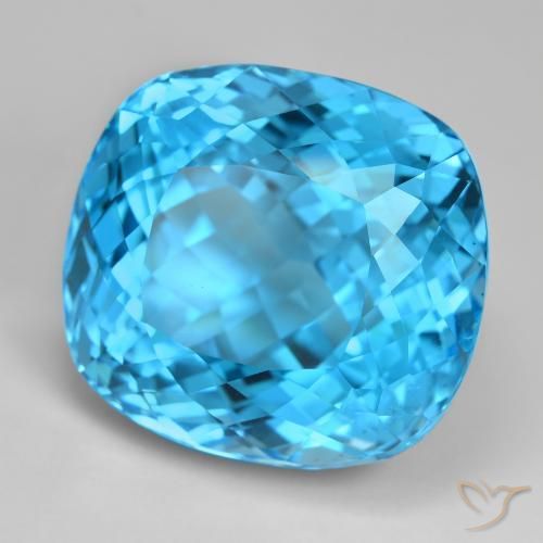 Topaze Bleu Suisse naturelle Coussin, 103.31 ct, VVS