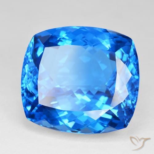 Topaze Bleu Suisse naturelle Coussin, 121.81 ct, IF