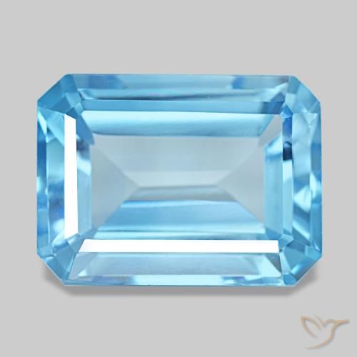 Topaze bleue naturelle taille émeraude, 15,71 ct, VVS-VS