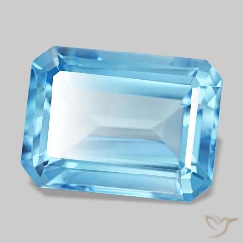 Topaze bleue naturelle taille émeraude, 15,71 ct, VVS-VS