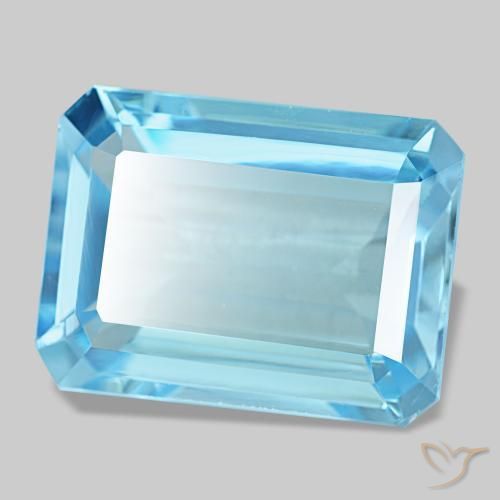 Topaze bleue naturelle taille émeraude, 14,71 ct, VS