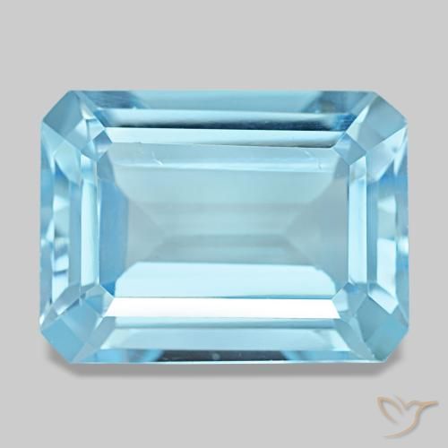 Topaze bleue naturelle taille émeraude, 15,53 ct, VS