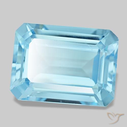 Topaze bleue naturelle taille émeraude, 15,53 ct, VS